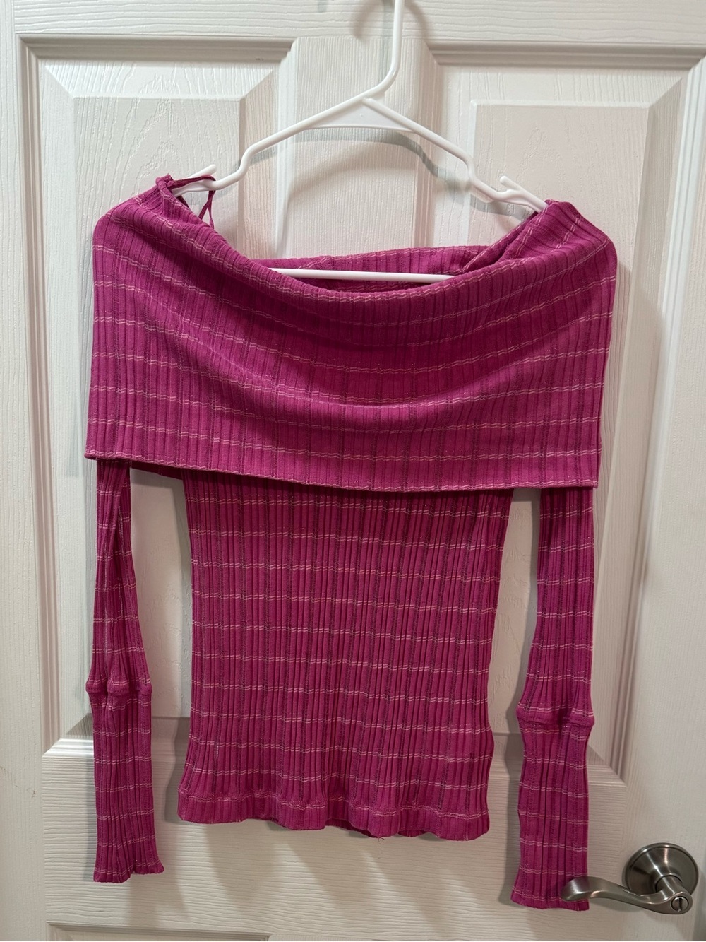 FREE PEOPLE Snowbunny Ribbed Off The Shoulder Top Pink size small - Picture 5 of 12